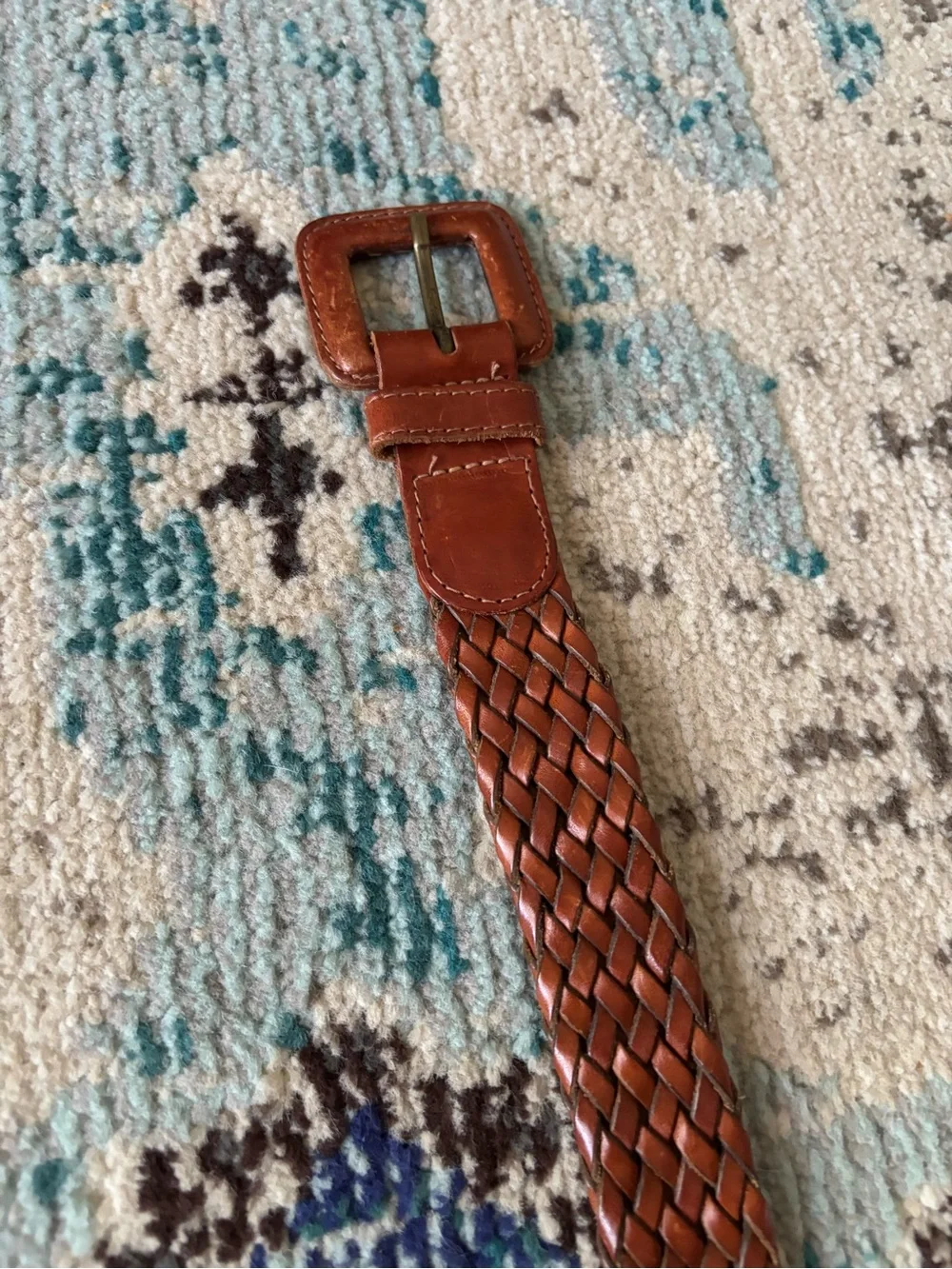 Brown Braided Leather Belt with Brass Buckle